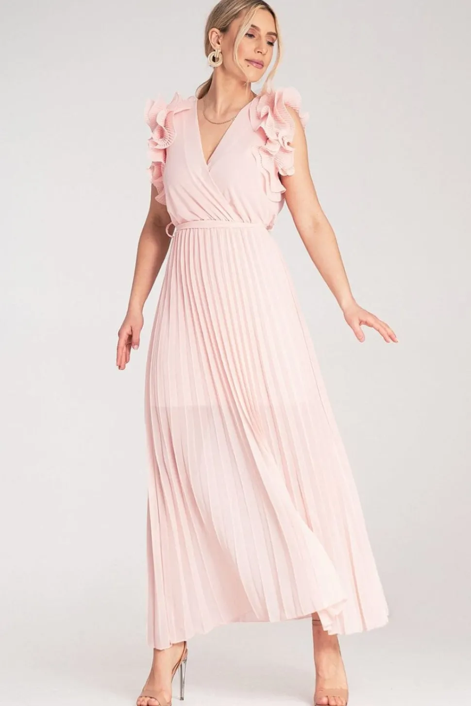 Robe longue plissée rose pour invitée au mariage