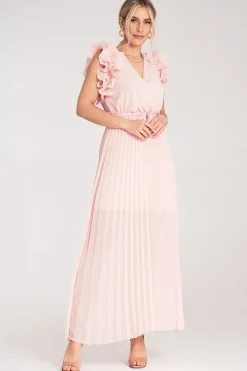 Robe longue plissée rose pour invitée au mariage
