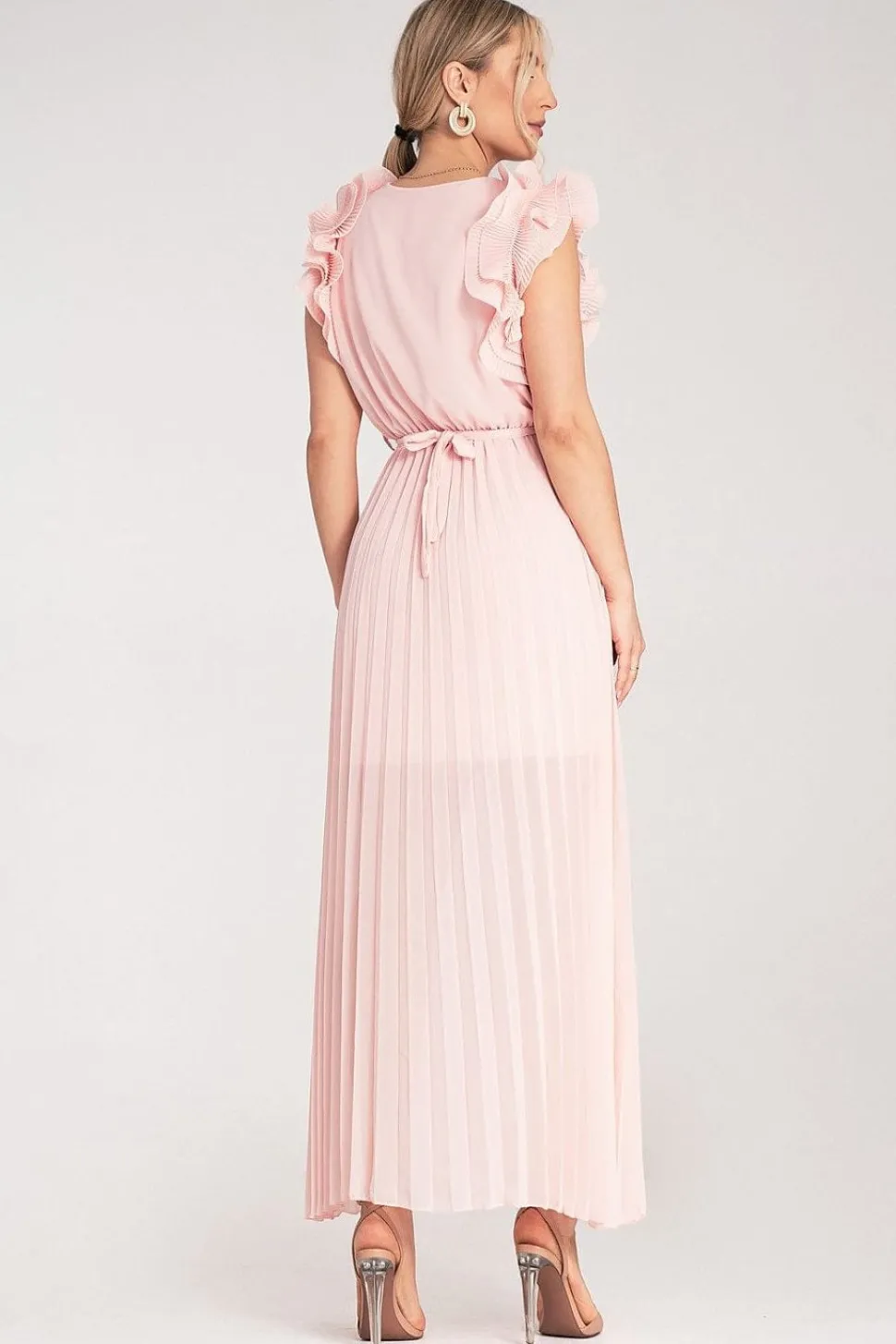 Robe longue plissée rose pour invitée au mariage