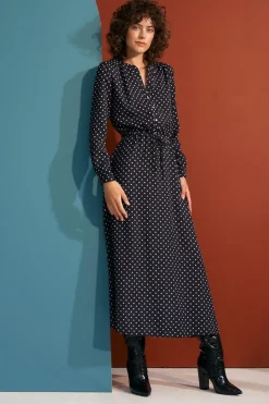 Robe longue à pois manche longue