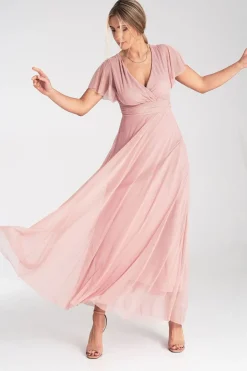 Robe longue rose pour demoiselle d'honneur chic
