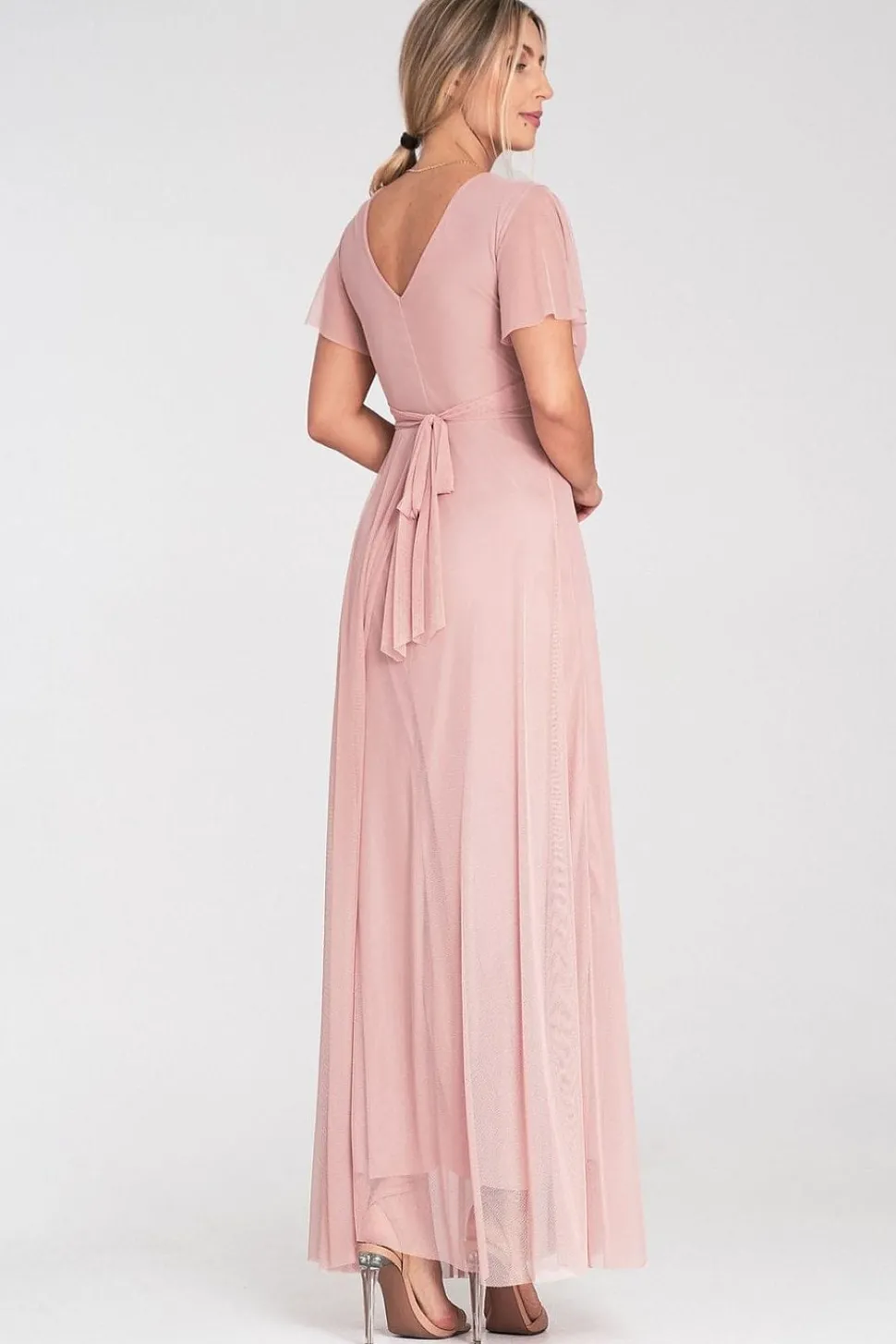 Robe longue rose pour demoiselle d'honneur chic