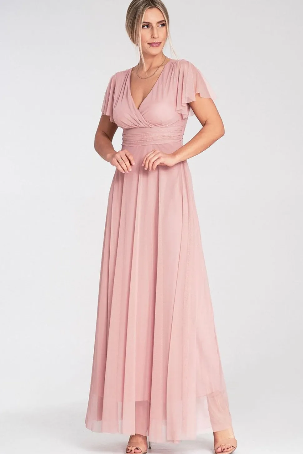 Robe longue rose pour demoiselle d'honneur chic