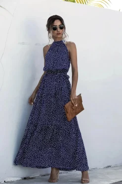 Robe longue sans manches à col halter