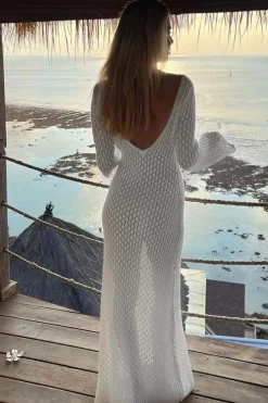 Robe longue été en maille blanche