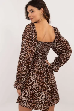 Robe léopard courte à manches longues