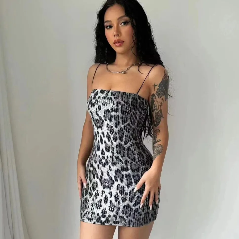 Robe léopard mini à paillettes