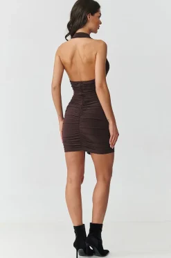 Robe marron courte moulante dos nu
