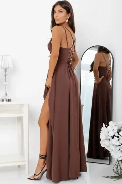 Robe marron longue pour invitée au mariage