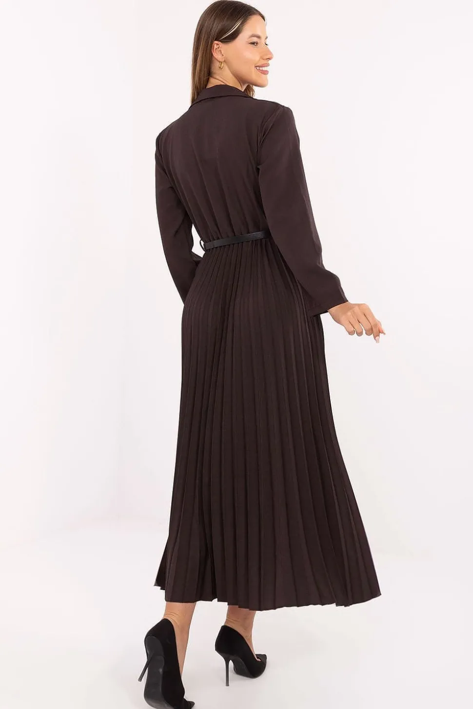 Robe marron midi plissée blazer