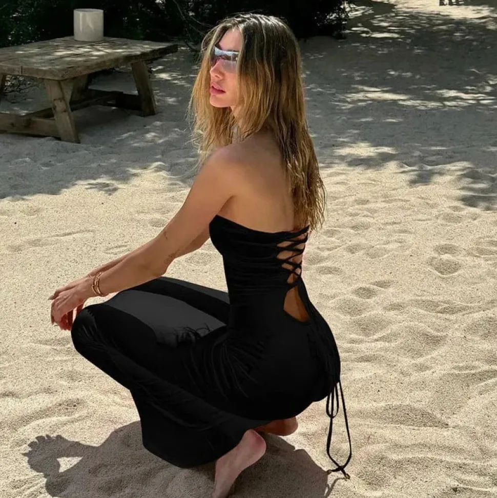 Robe maxi moulante bandeau sans manches