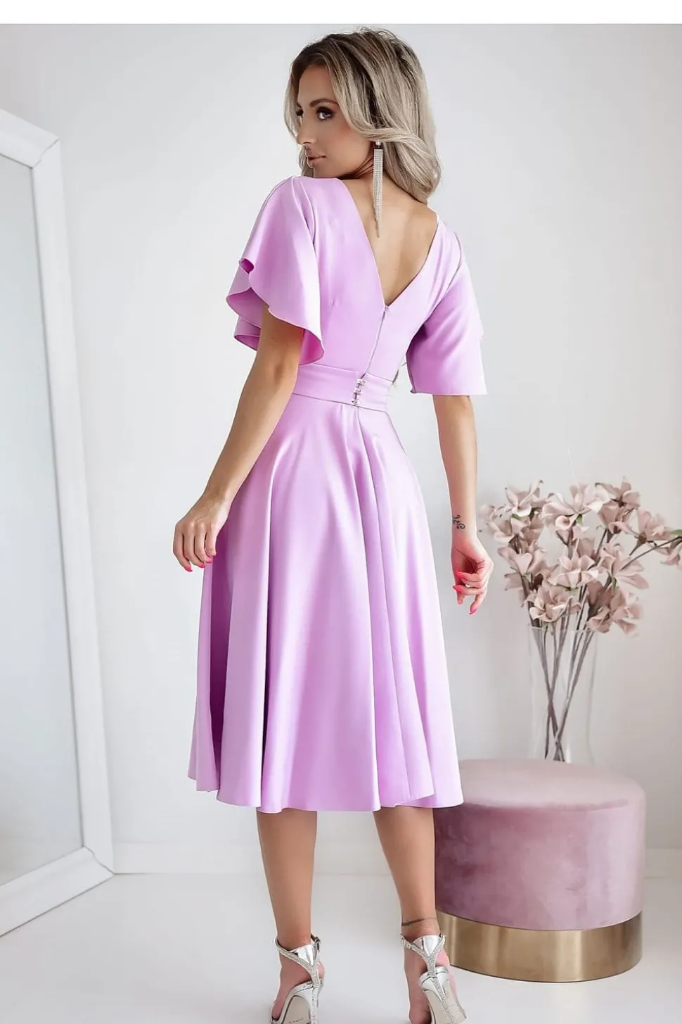 Robe midi drapée manches courtes