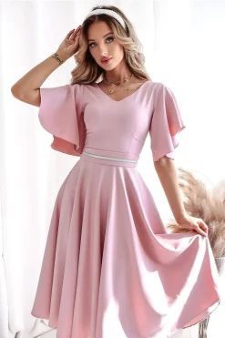 Robe midi drapée manches courtes