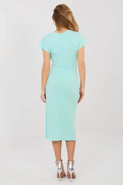 Robe midi moulante bleue fendue