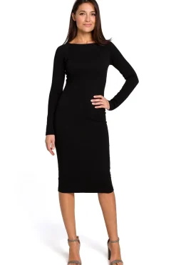 Robe midi moulante manches longues