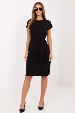 Robe midi noire ceinturée casual