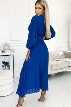 Robe midi plissée à encolure enveloppe et large ceinture