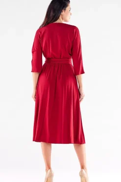 Robe midi rouge manches 3/4