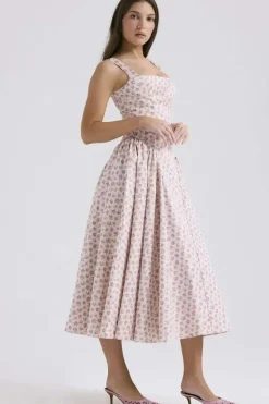 Robe midi évasée fleurie col carré