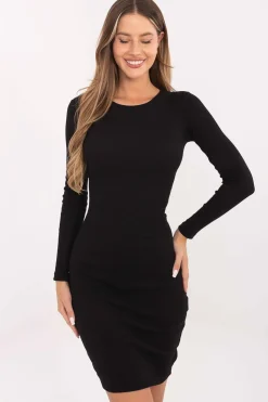 Robe moulante noire courte manches longues soirée
