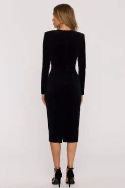 Robe moulante noire manches longues en velours