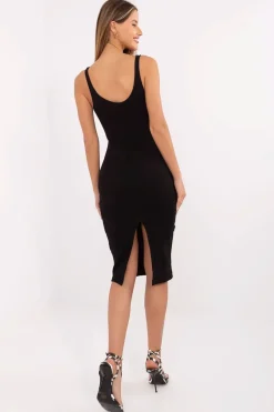 Robe moulante noire midi sans manches