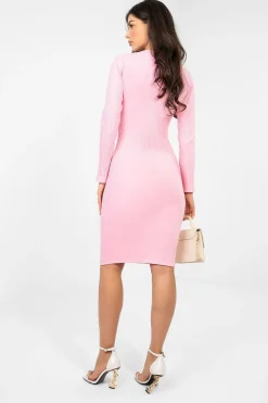 Robe moulante rose manches longues