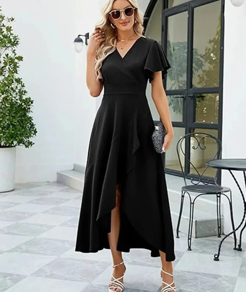 Robe noire asymétrique manches courtes