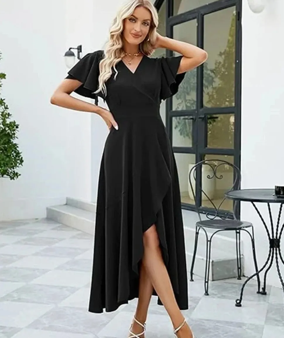 Robe noire asymétrique manches courtes