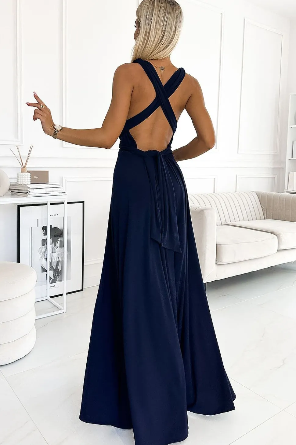 Robe à nouer bleue marine longue