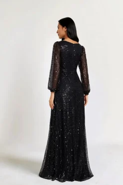 Robe à paillettes à manches longues noire