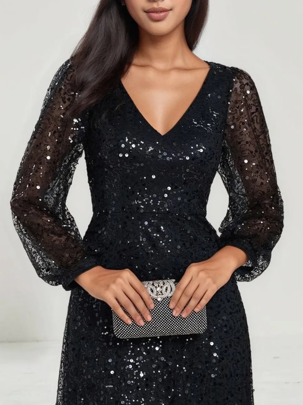 Robe à paillettes à manches longues noire