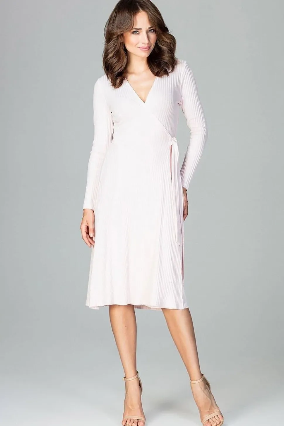 Robe portefeuille blanche midi manches longues
