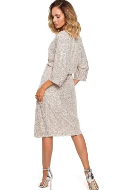 Robe portefeuille en paillette dorée manches longues