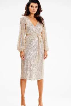 Robe portefeuille à paillettes manche longue