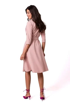 Robe portefeuille rose midi chic manches longues