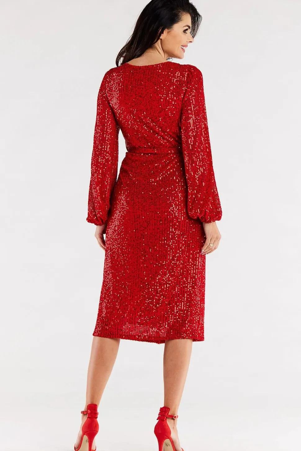 Robe portefeuille rouge à paillettes manches longues
