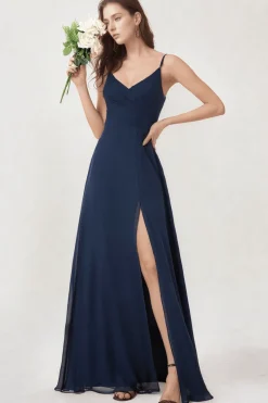 Robe pour invitée au mariage bleue marine longue à bretelles