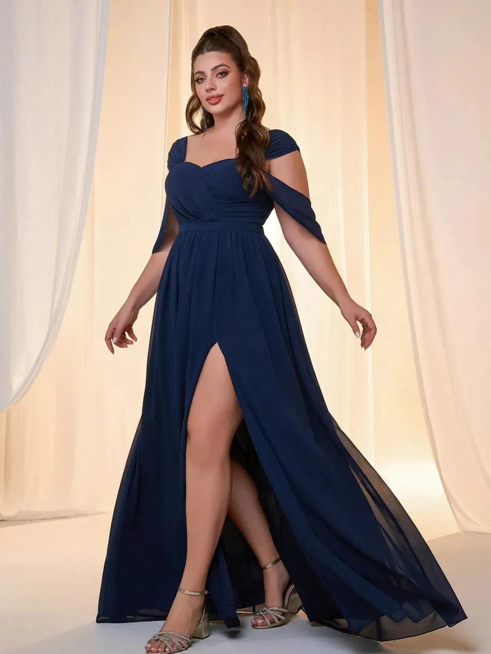 Robe pour invitée au mariage bleue longue grande taille