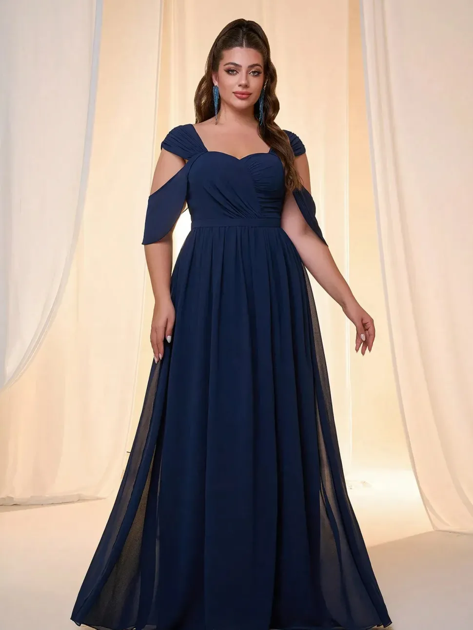Robe pour invitée au mariage bleue longue grande taille