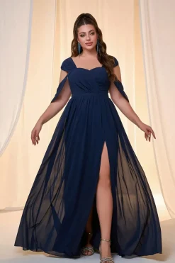 Robe pour invitée au mariage bleue longue grande taille