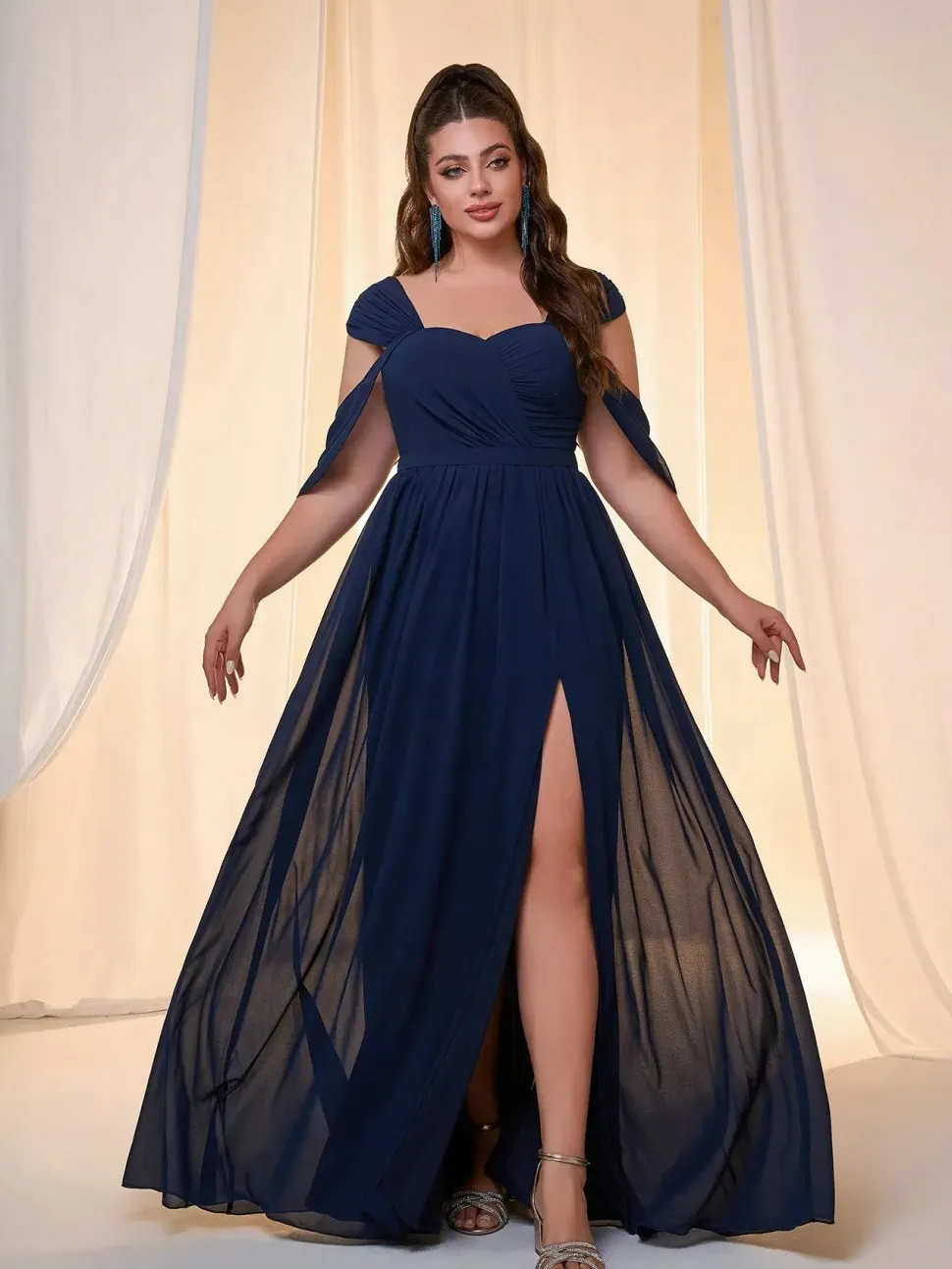 Robe pour invitée au mariage bleue longue grande taille