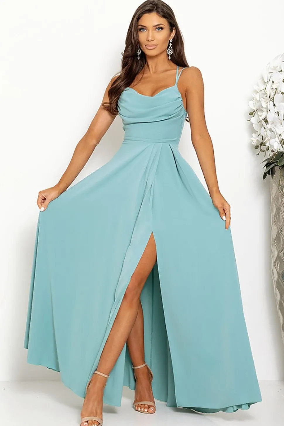 Robe pour invitée au mariage bleue longue fendue