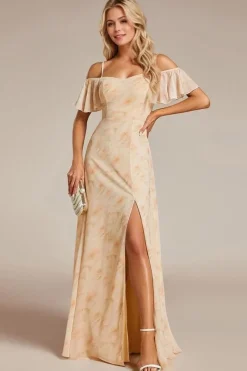 Robe pour invitée au mariage longue fendue motif fleuri