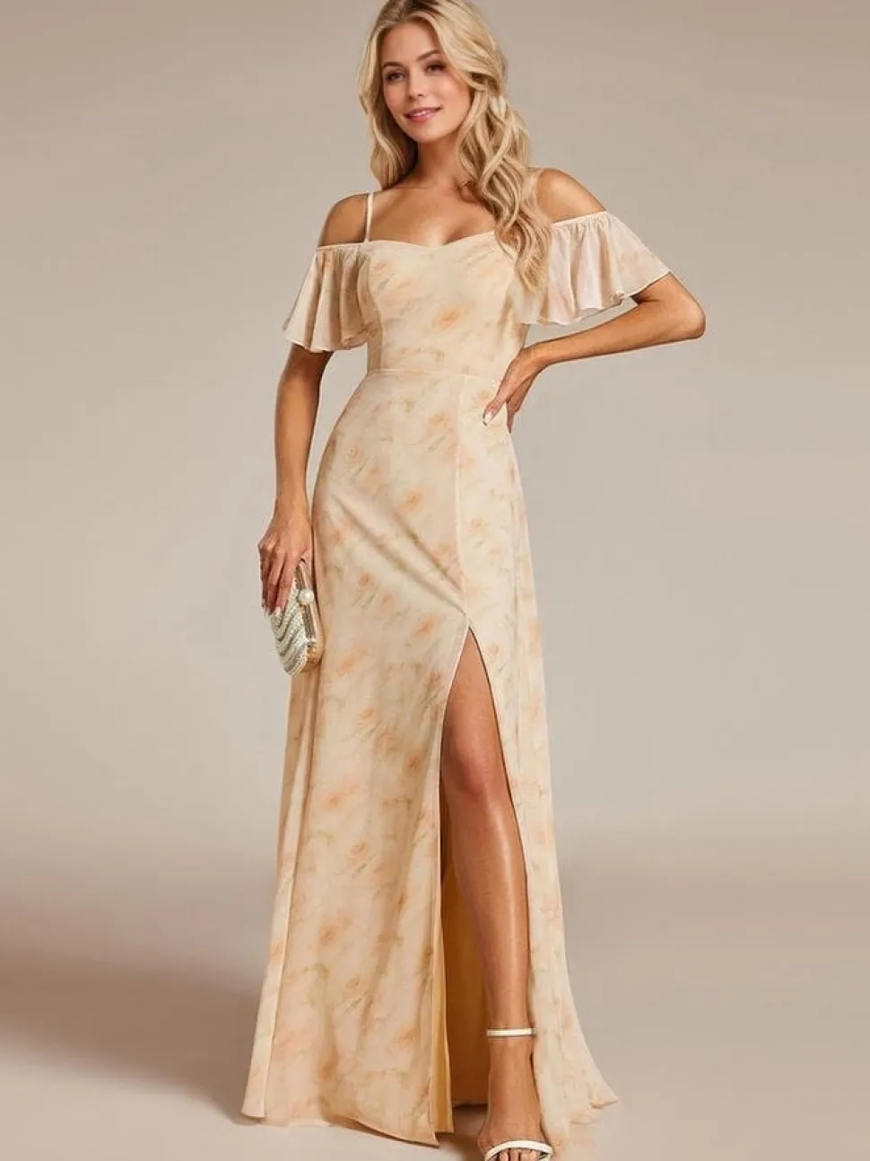 Robe pour invitée au mariage longue fendue motif fleuri
