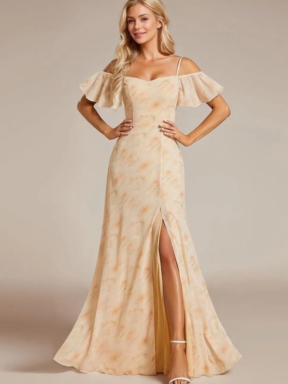 Robe pour invitée au mariage longue fendue motif fleuri