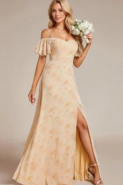 Robe pour invitée au mariage longue fendue motif fleuri