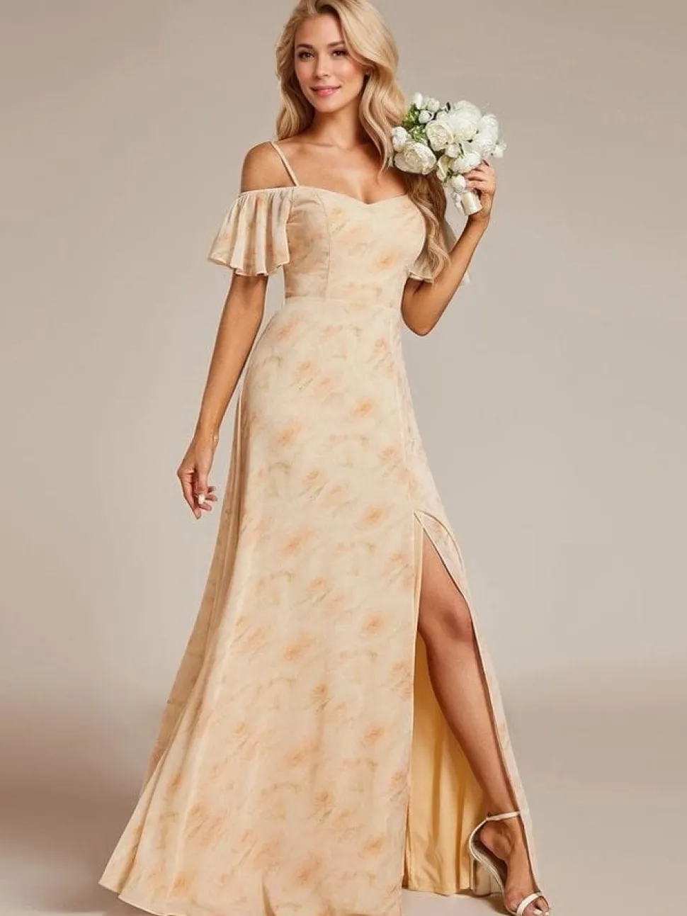Robe pour invitée au mariage longue fendue motif fleuri
