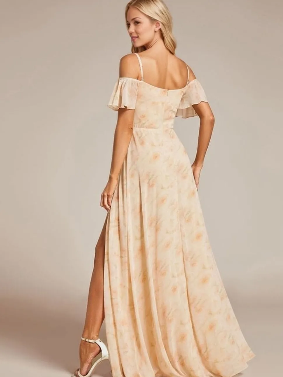 Robe pour invitée au mariage longue fendue motif fleuri