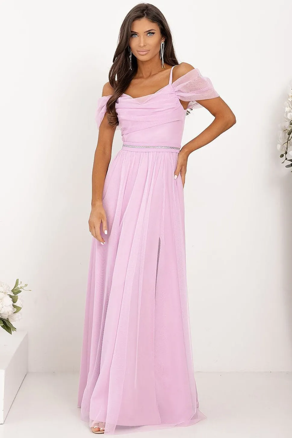 Robe pour invitée au mariage rose longue fendue